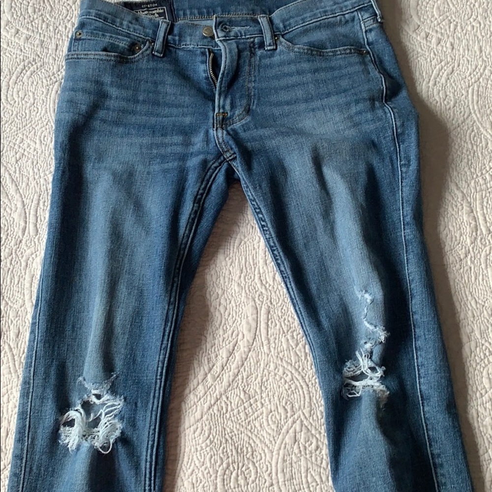 abercrombie dark wash ripped super skinny jeans